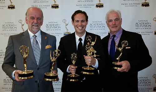 Craig Bentley, Kevin Tostado, and Larry Groupe with Emmys